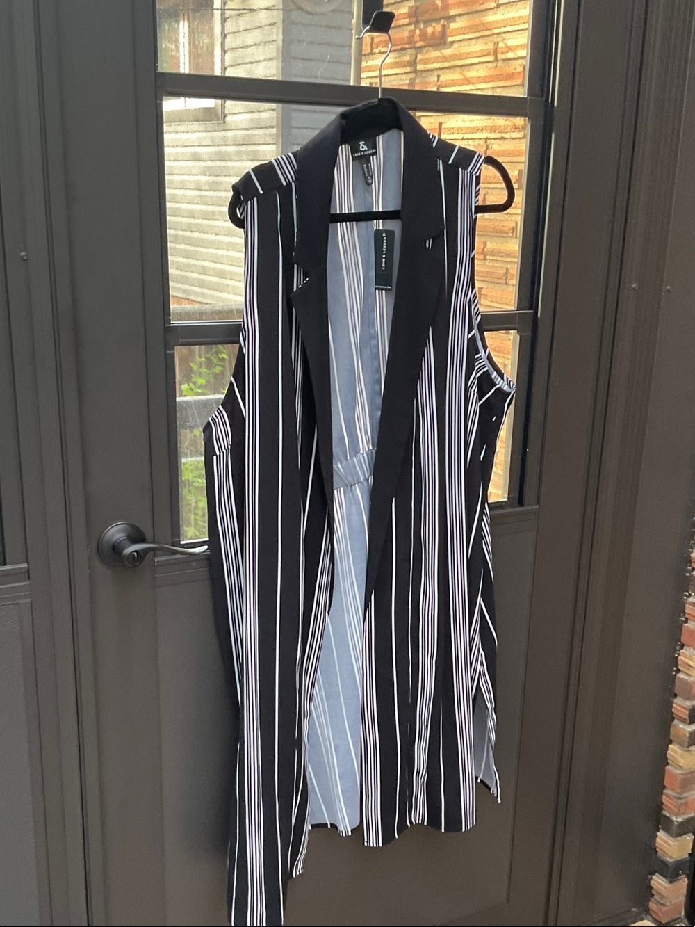 Penningtons Black and White Striped Sleeveless Long Vest